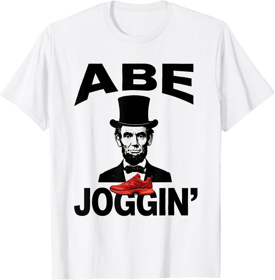 Men's Abe Joggin' Funny Abraham Lincoln Portrait Historical Humor T-Shirt - White