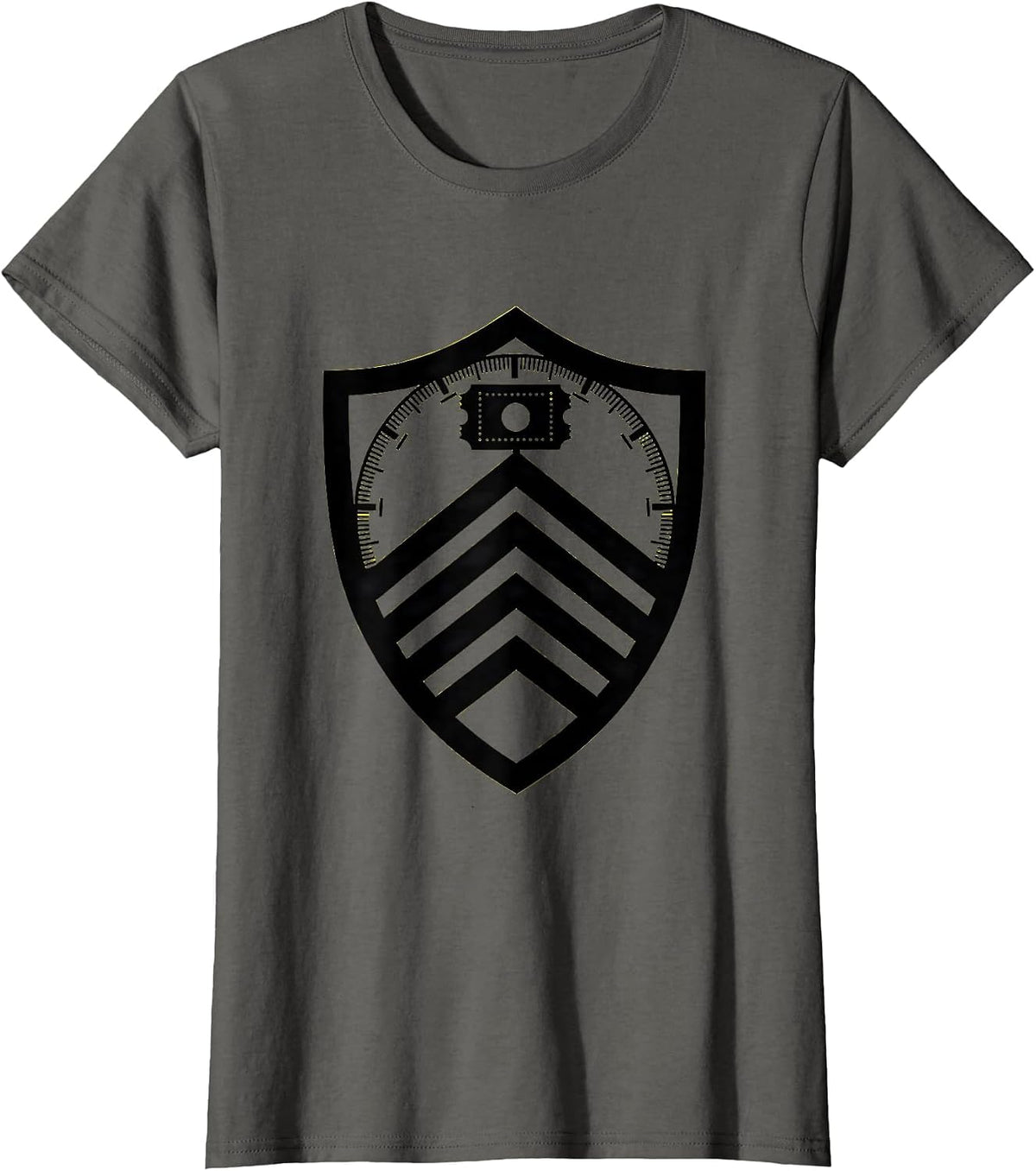 Women's Shield Seal Stencil Graphic Nerds IT Humor T-Shirt - Asphalt Grey