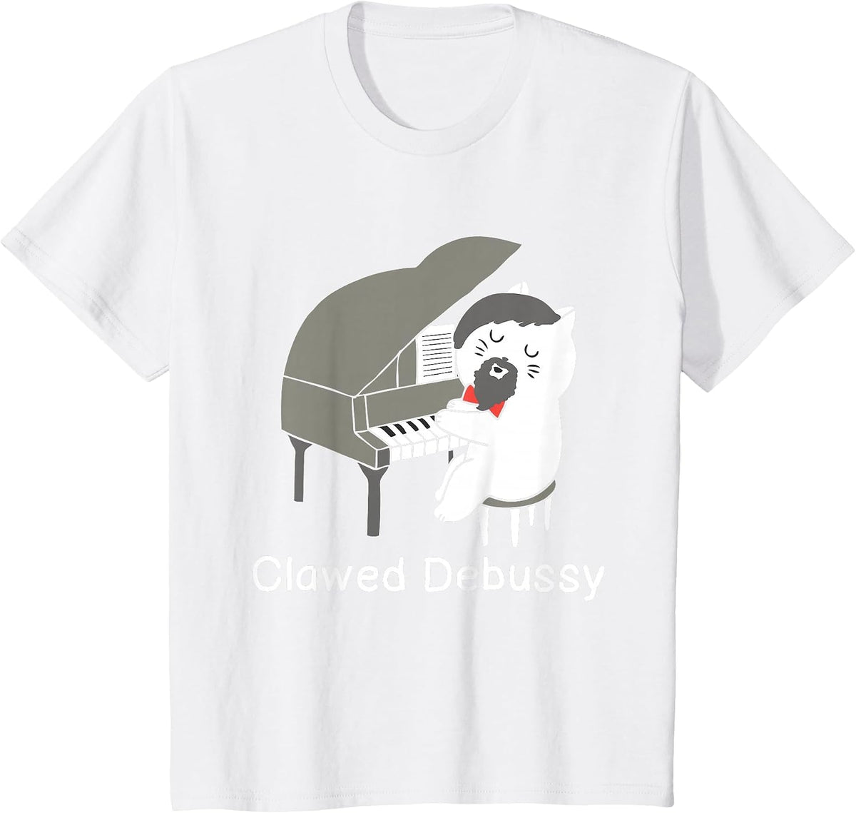 Clawed Debussy Cat Piano - Classical Music Composer Teacher T-Shirt - White