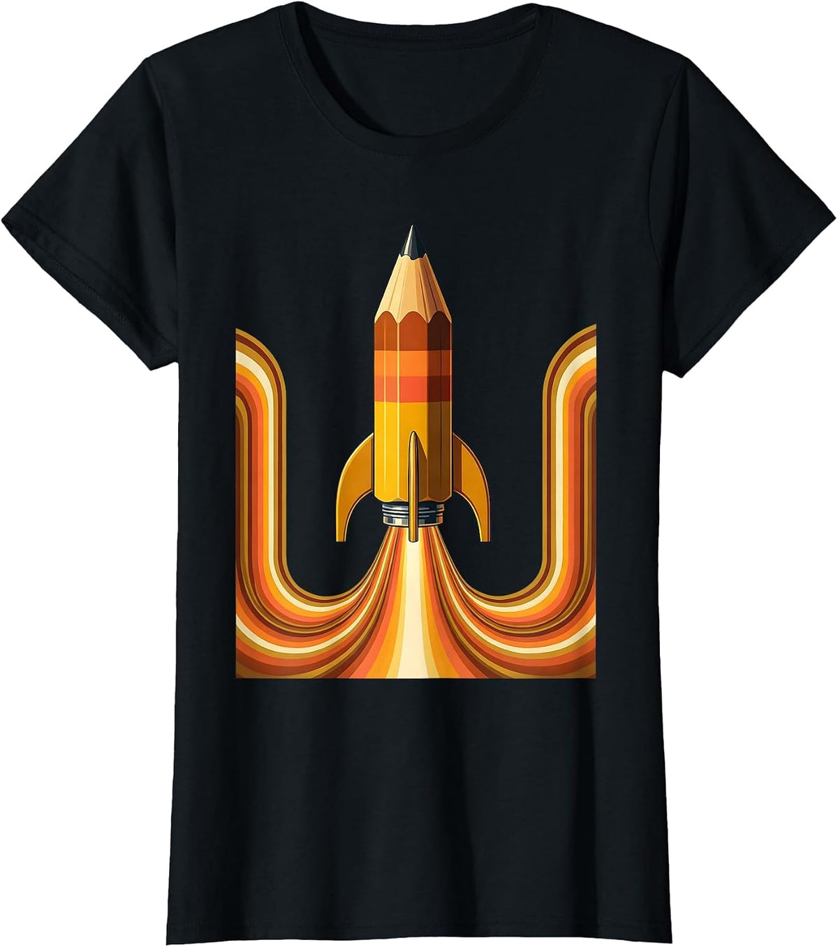 Reading Teacher Pencil Rocket Launch Graphic T-Shirt - Black