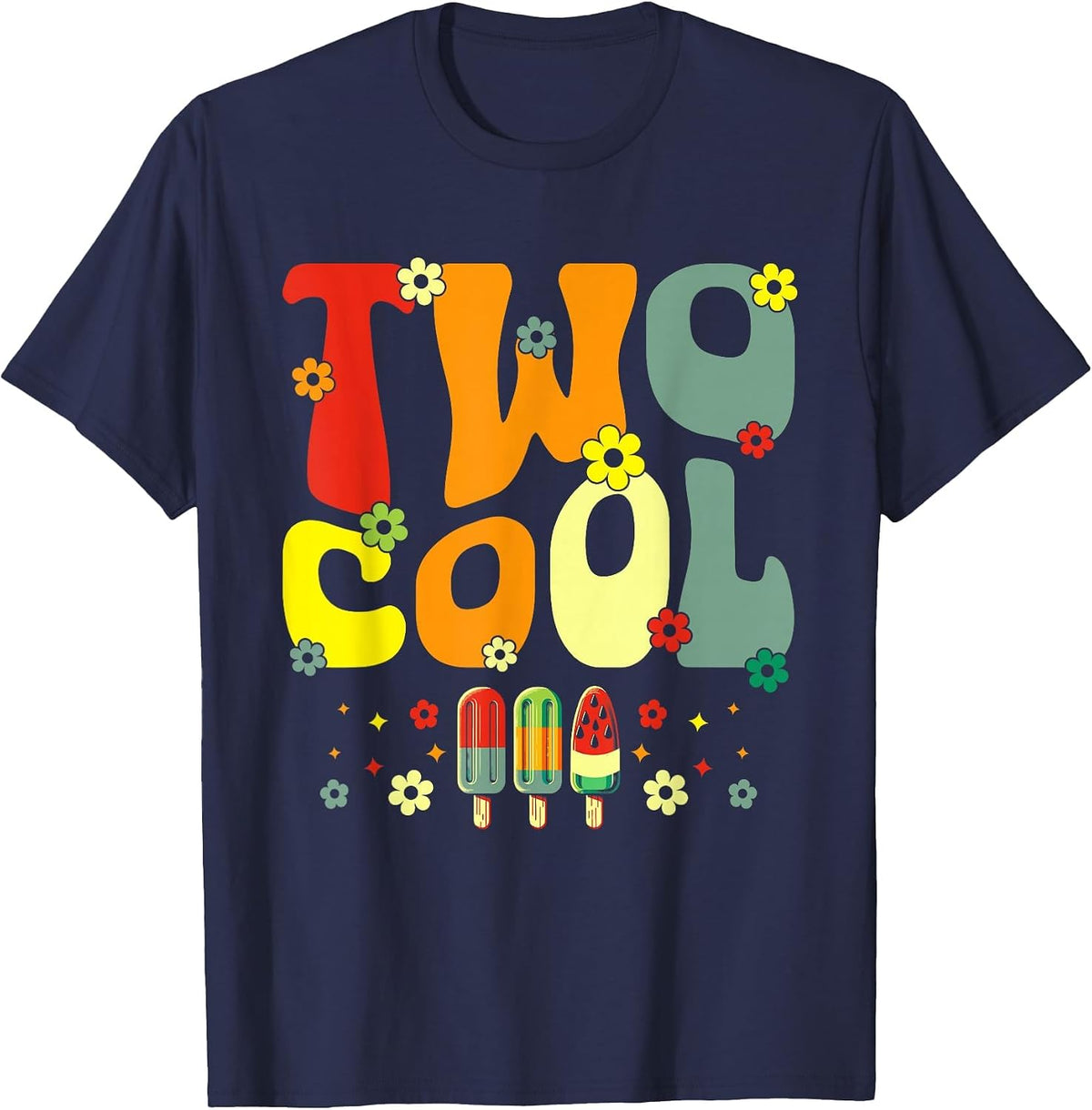 Two Cool 2nd Birthday Popsicle 2 Year Old Boy Second Bday T-Shirt - Navy Blue