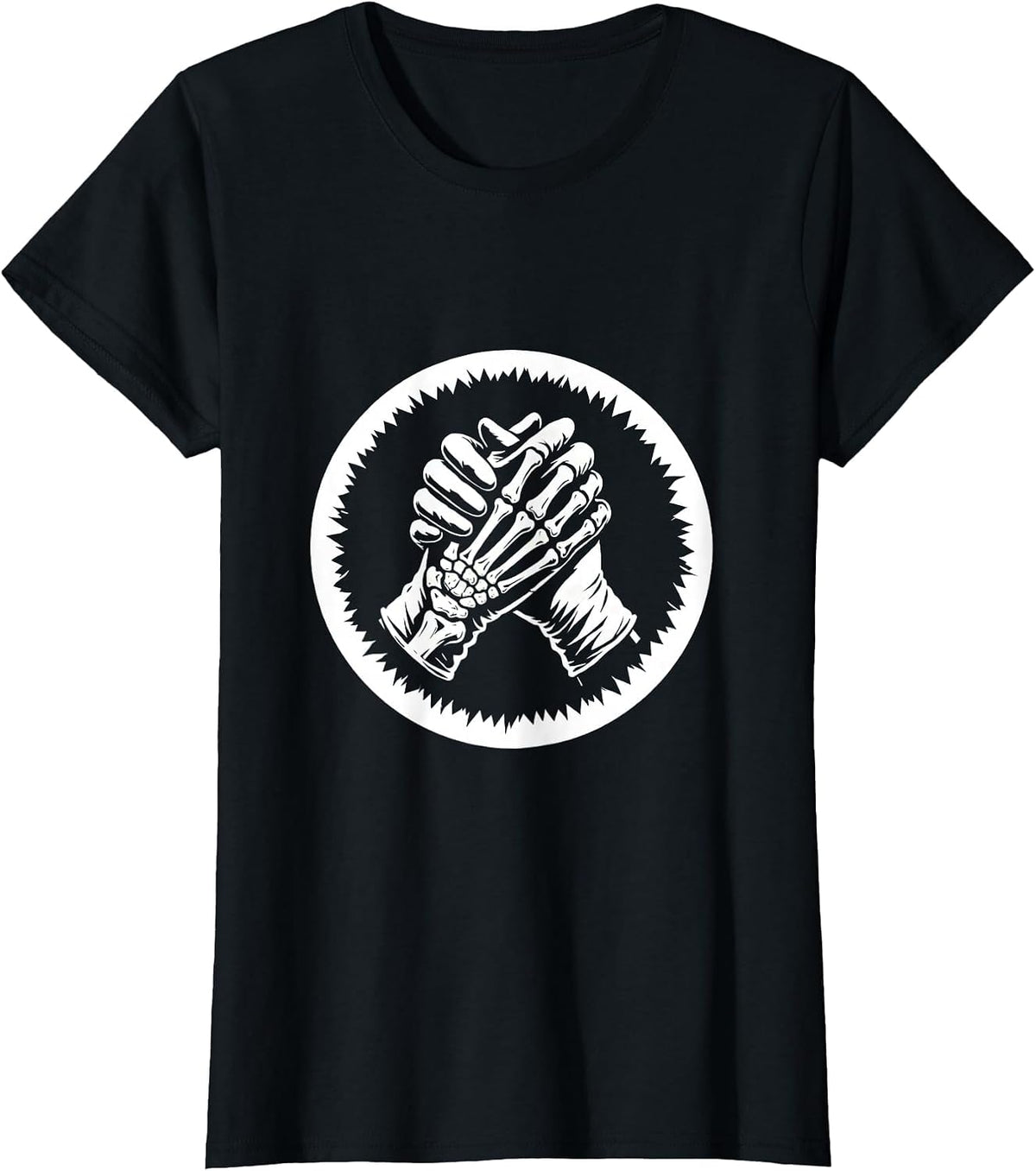 Women's Halloween Skeleton Hands Surgical Gloves Underscrub T-Shirt - Black