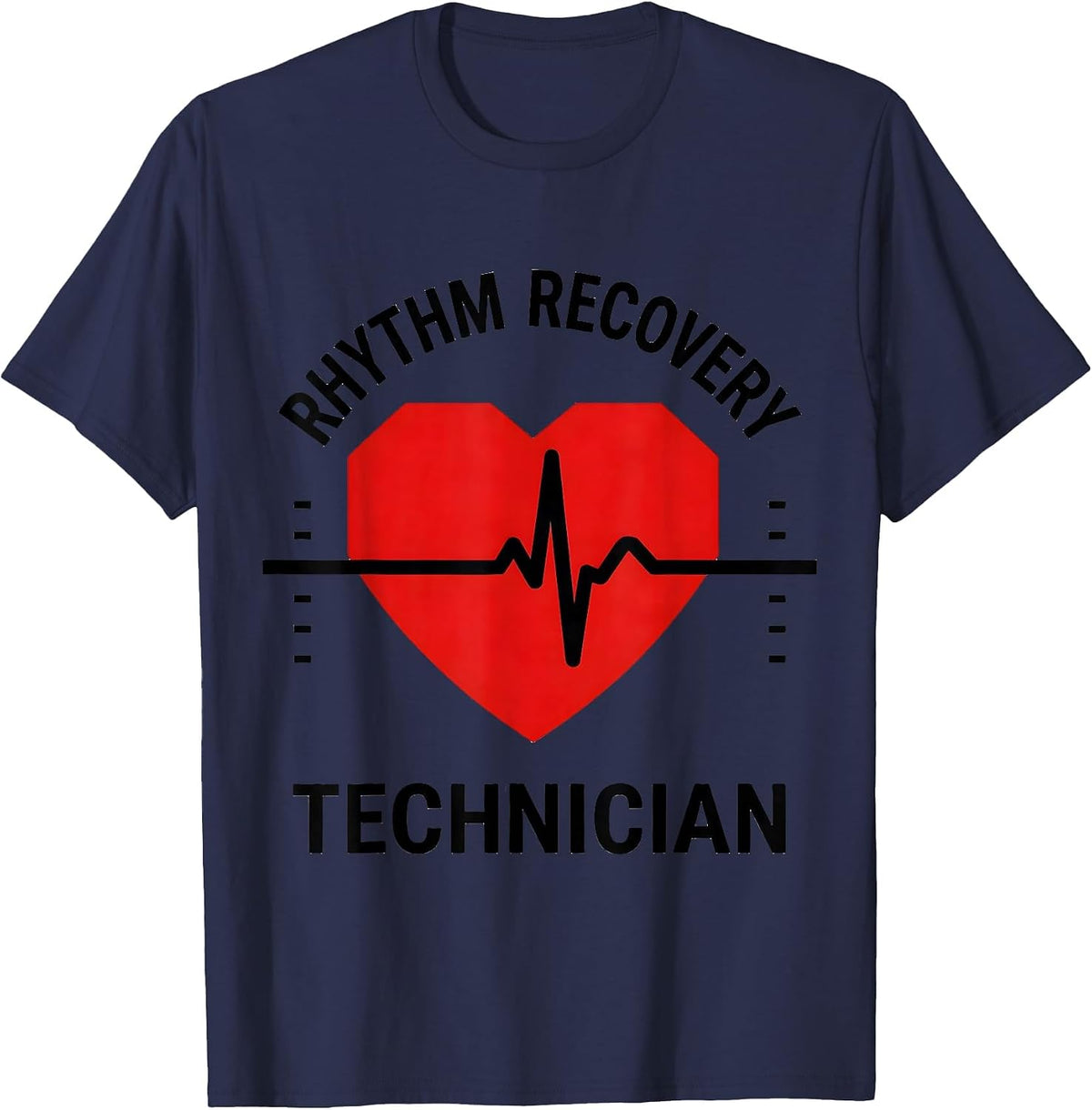 Rhythm Recovery Technician Funny Nurse Cardiology EKG T-Shirt - Navy Blue