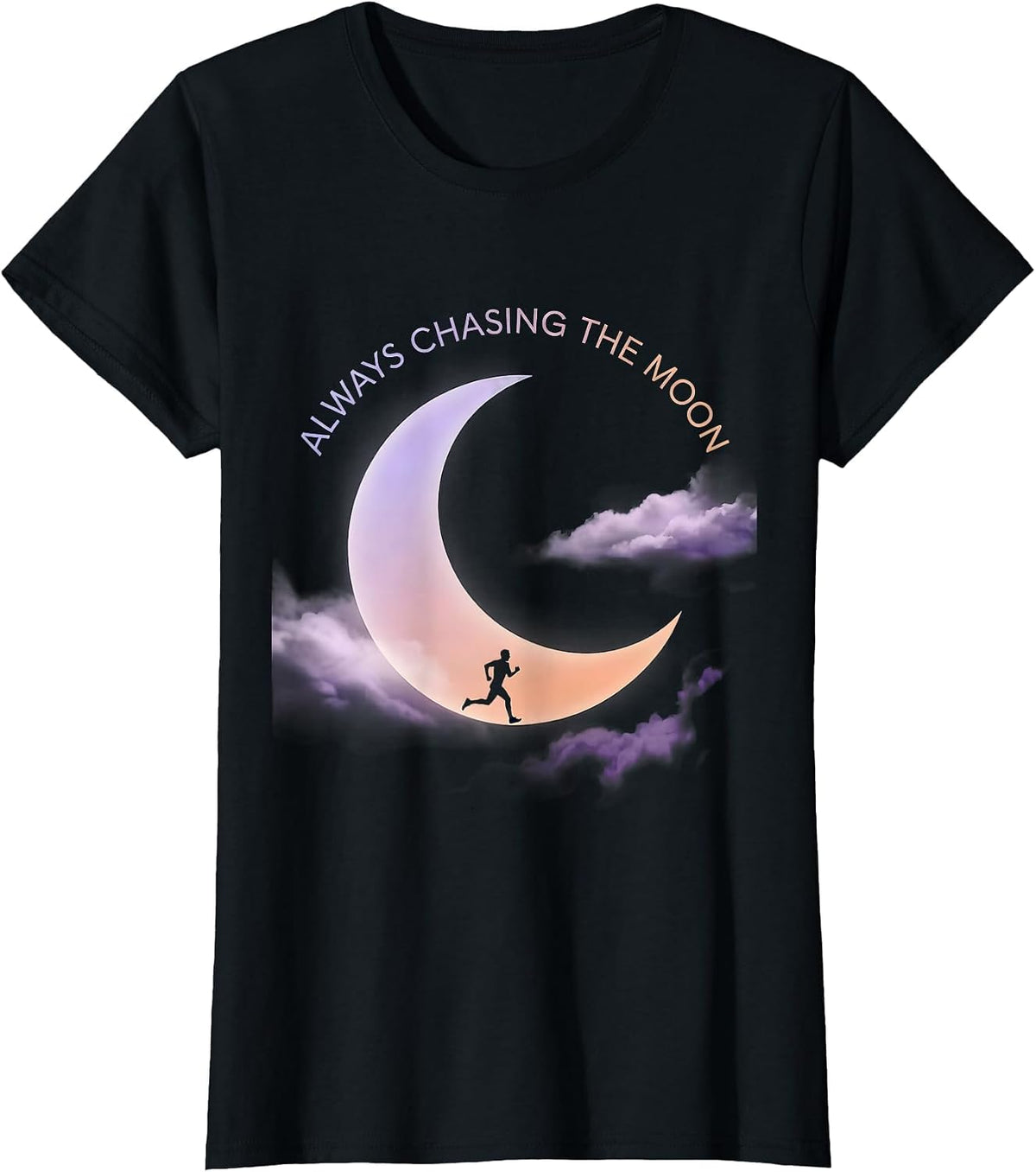 Women's Always Chasing the Moon Celestial Design T-Shirt - Black