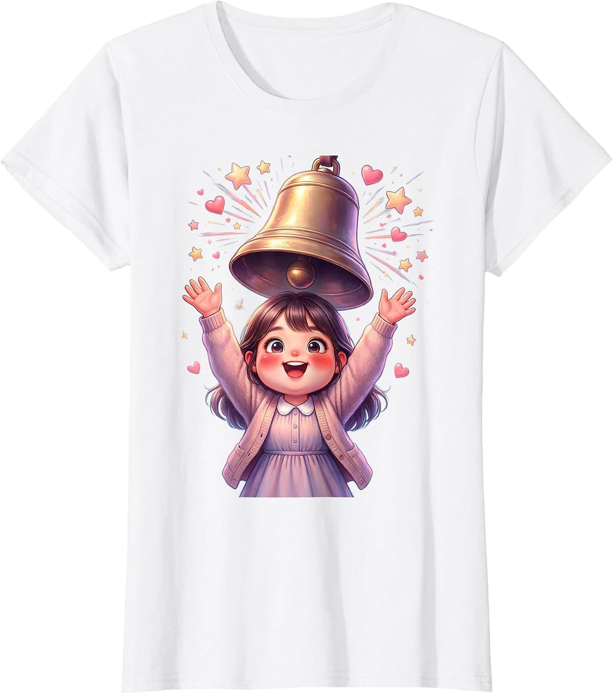 Elementary Teacher Ringing School Bell Illustration T-Shirt - White