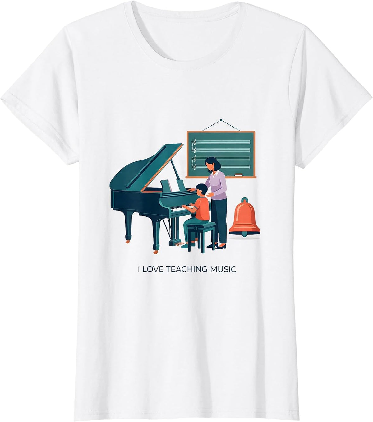 I Love Teaching Music Flat Vector Music Teacher Back T-Shirt - White