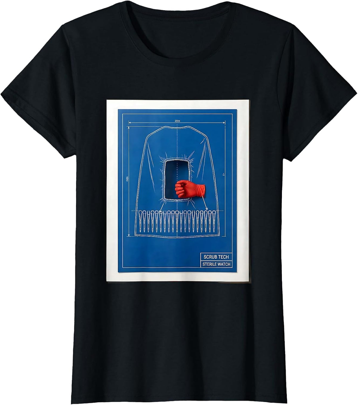 Scrub Tech Sterile Watch Technical Blueprint Surgical Tech T-Shirt - Black