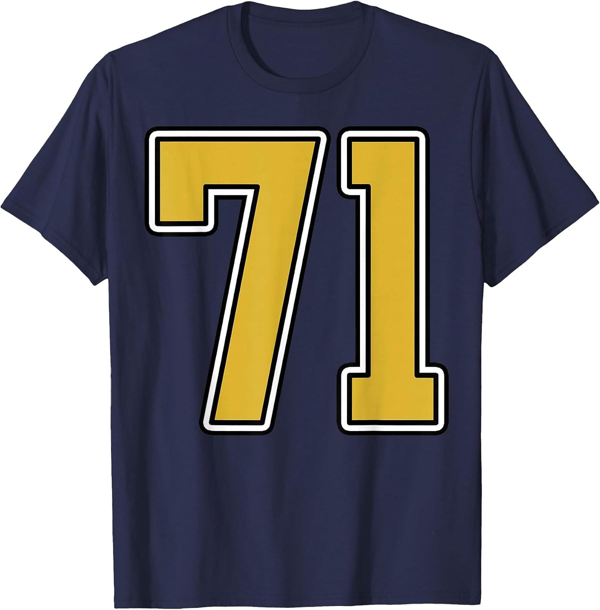 Old Gold Black White Sports Number 71 Jersey Uniform Player T-Shirt - Navy Blue