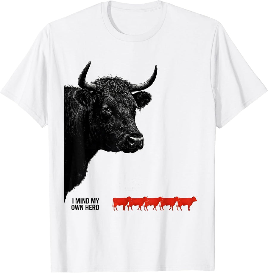 Men's I Mind My Own Herd Funny Highland Cow Farm Humor Gift T-Shirt - White