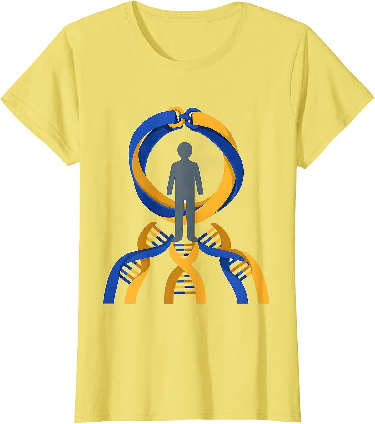 Women's Linked Wristbands Blue Yellow Down Syndrome Awareness T-Shirt - Lemon Yellow