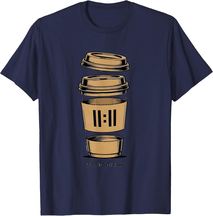Repeat Signs and Coffee Music Teacher Design T-Shirt - Navy Blue