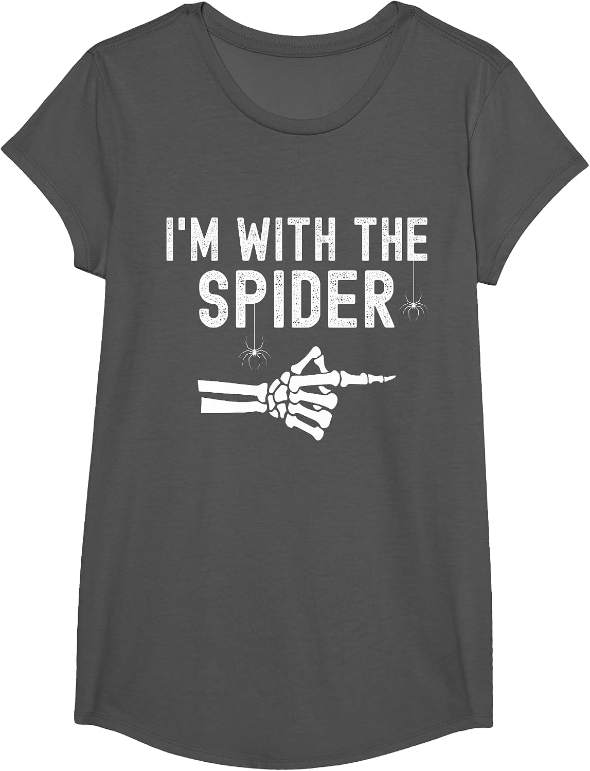 I'm with Spider Funny Skeleton Halloween Couples Matching T-Shirt - Girls Asphalt Grey