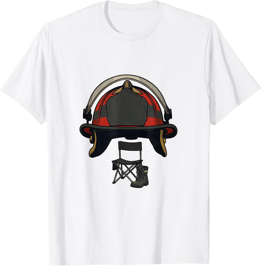 Men's Oversized Firefighter Helmet Minimalist Fireman Humor T-Shirt - White