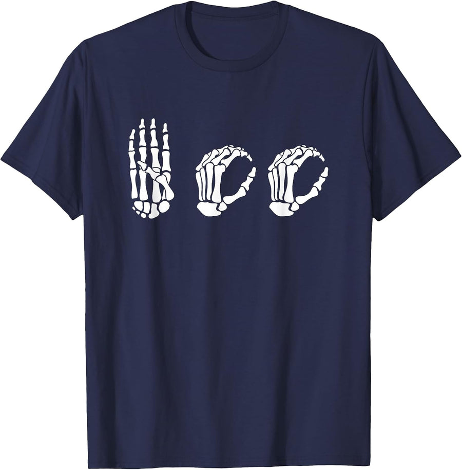 ASL Halloween Skeleton Hand American Sign Language Boo T-Shirt - Navy Blue