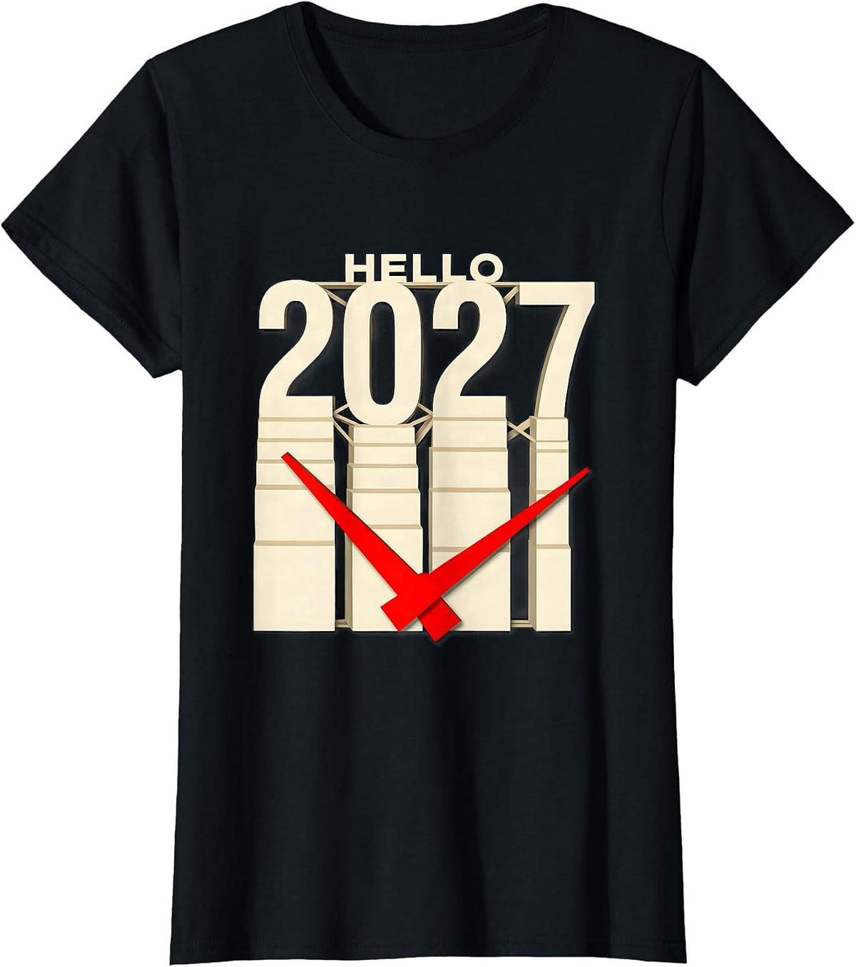 Hello 2027 Stencil Graphic Party Countdown Novelty T-Shirt - Black