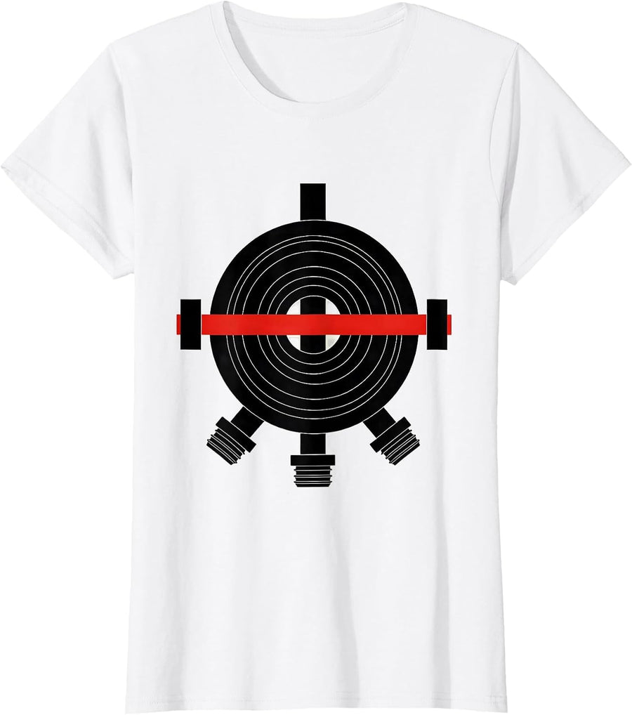 Women's Fire Hose Nozzle Geometric Firefighter Pride Humor T-Shirt - White
