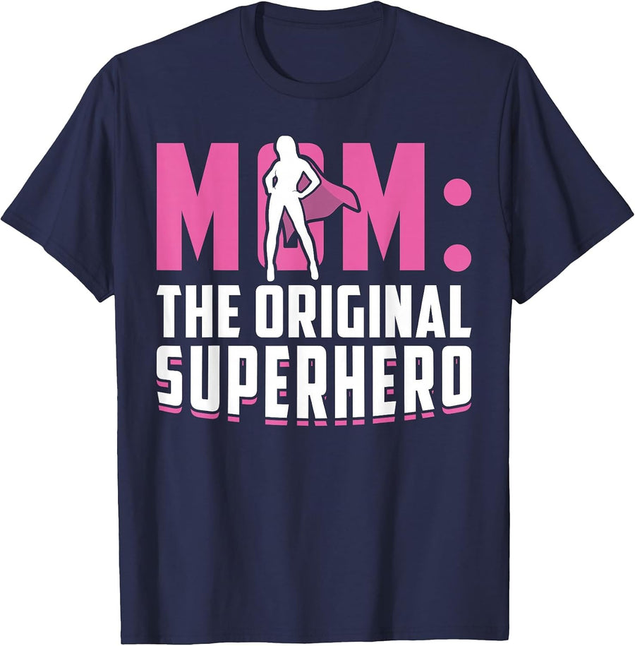 Mom - The Original Superhero - Mothers Day T-Shirt - Navy Blue