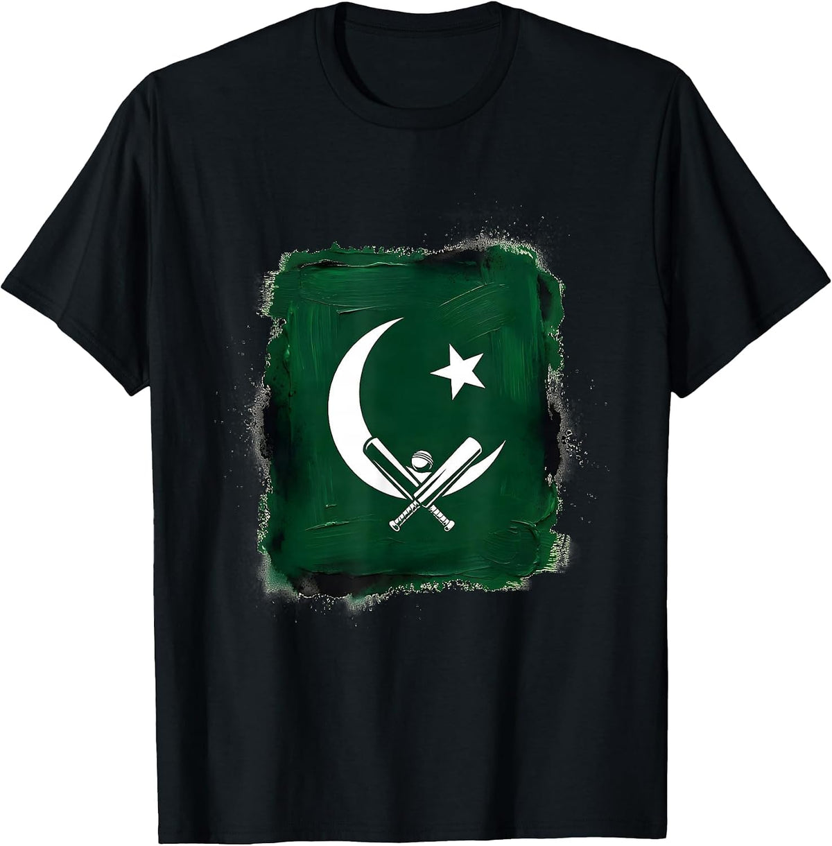 Men's Pakistan Green Flag Cricket Heritage Pride T-Shirt - Black