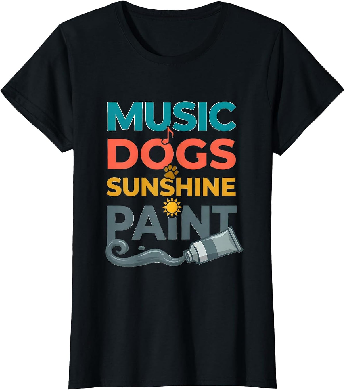 Music Dogs Sunshine Paint Art Teacher Back To School Gift T-Shirt - Black