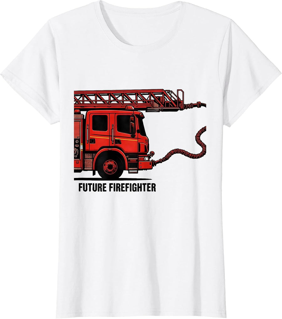 Women's Future Firefighter Cute Fire Truck Toddler Boy Birthday T-Shirt - White