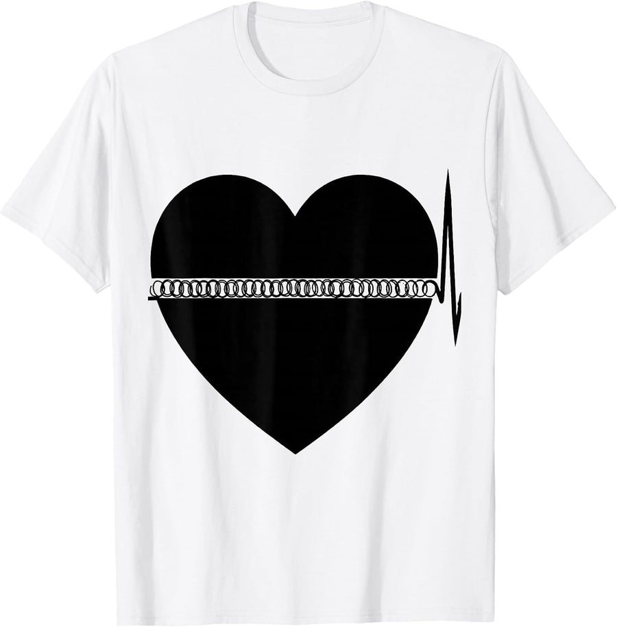 Men's Black Heart EKG Pulse Line Cardiac Survivor Humor T-Shirt - White