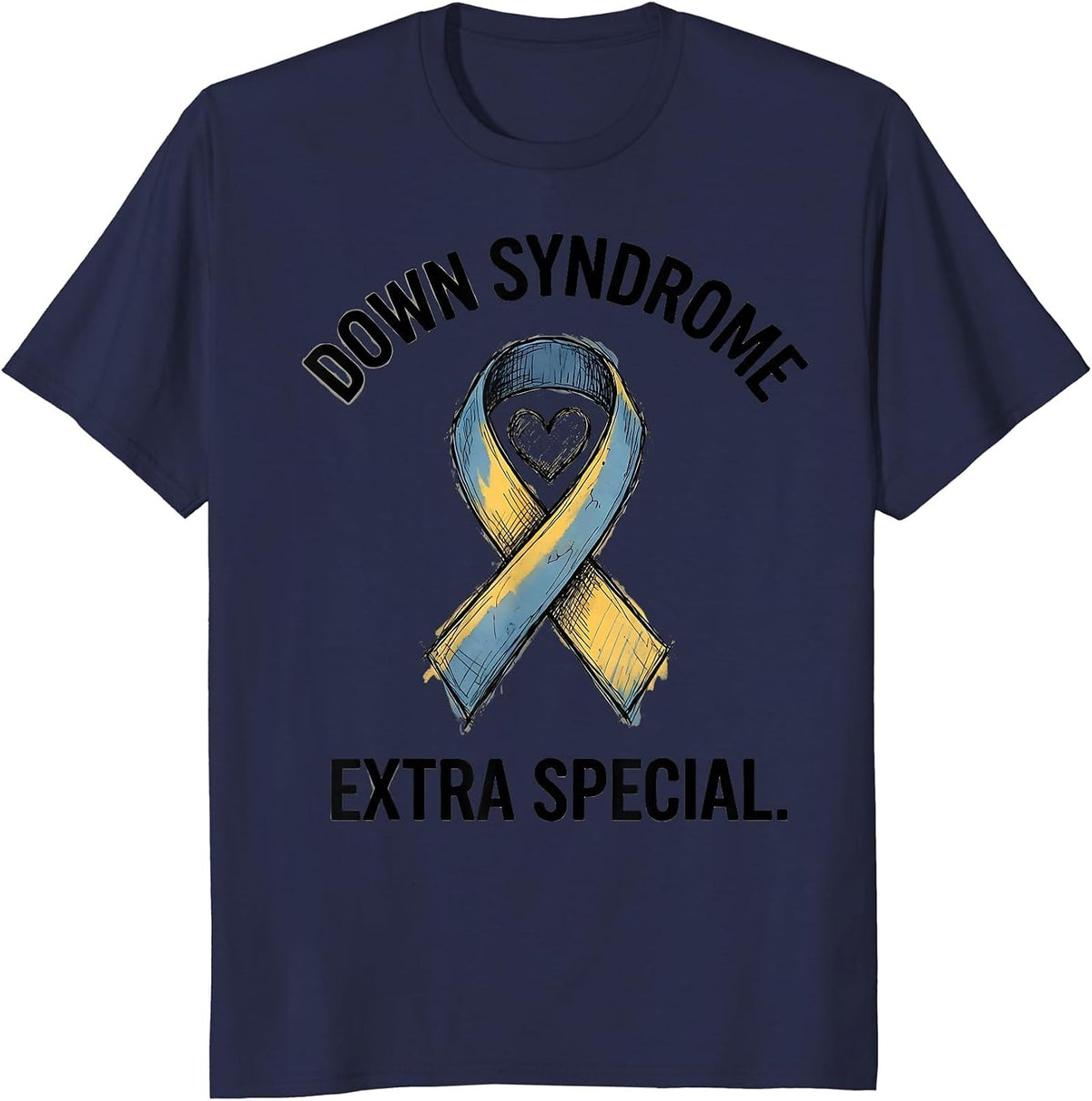 Men's Down Syndrome Extra Special Hand-Sketched Awareness Ribbon T-Shirt - Navy Blue