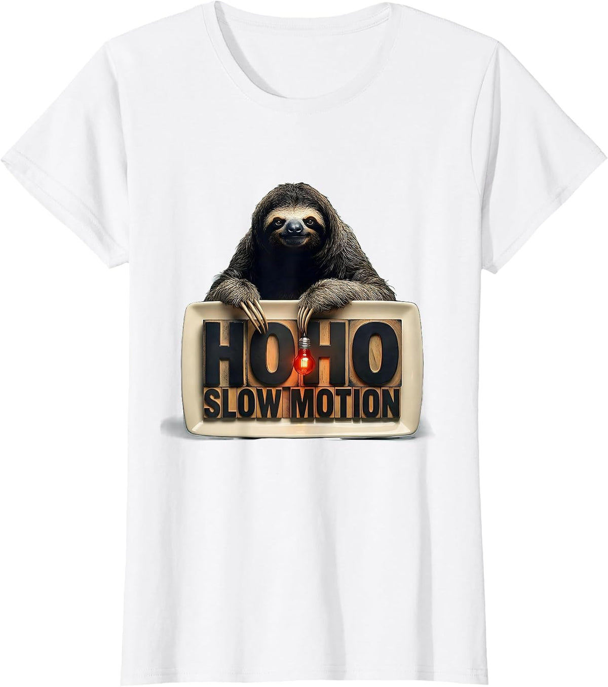Ho Ho, Slow Motion Funny Sloth Novelty Christmas Humor T-Shirt - White