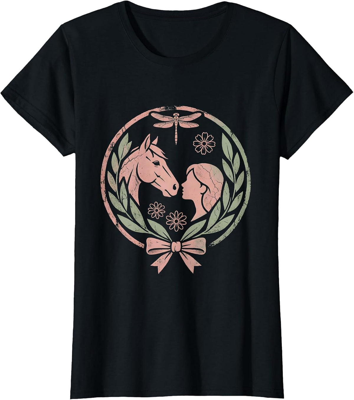 Horse and Rider Nose-to-Nose Western Portrait T-Shirt - Black
