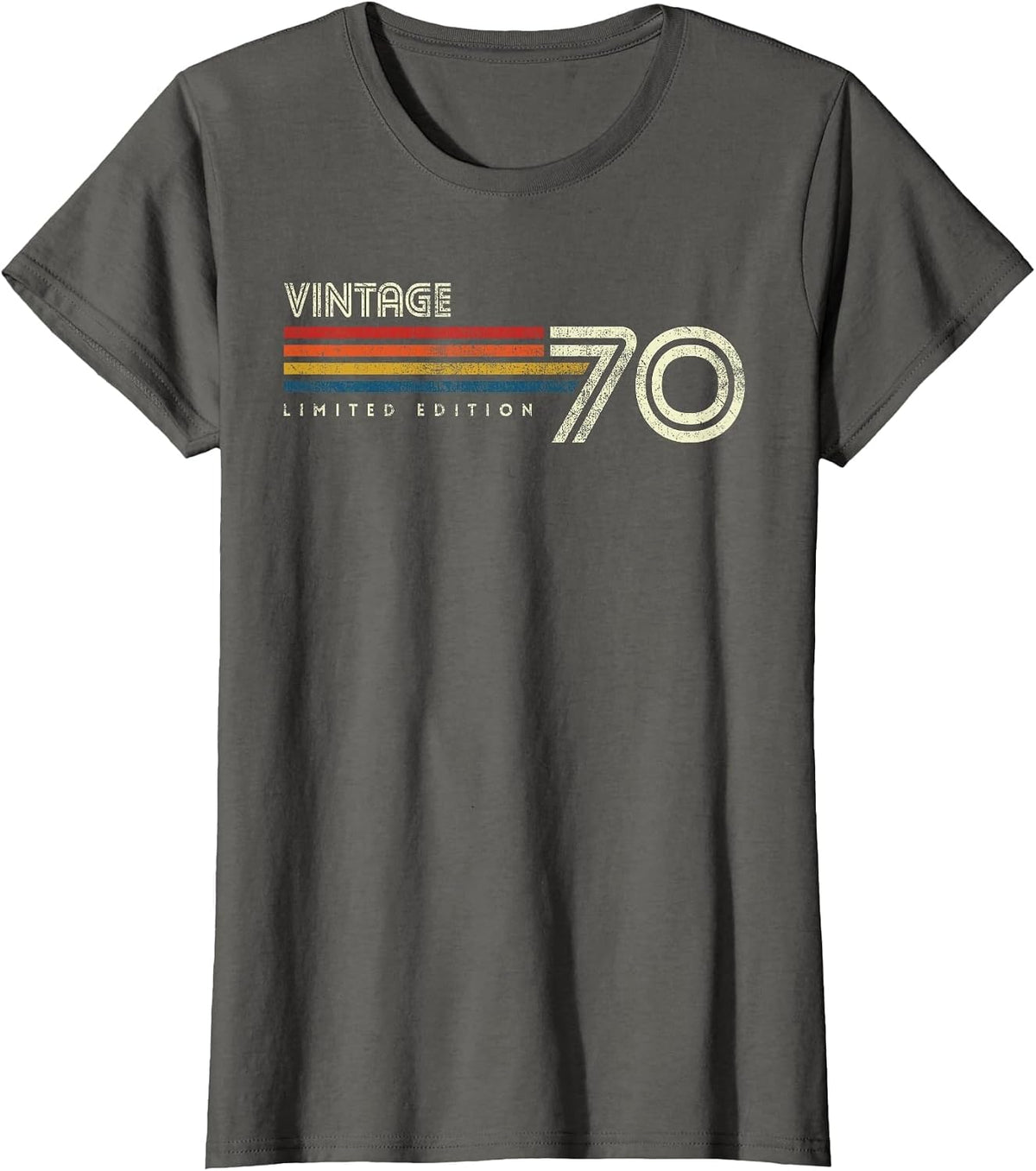 Vintage 1970 Chest Stripe Birthday T-Shirt - Asphalt Grey