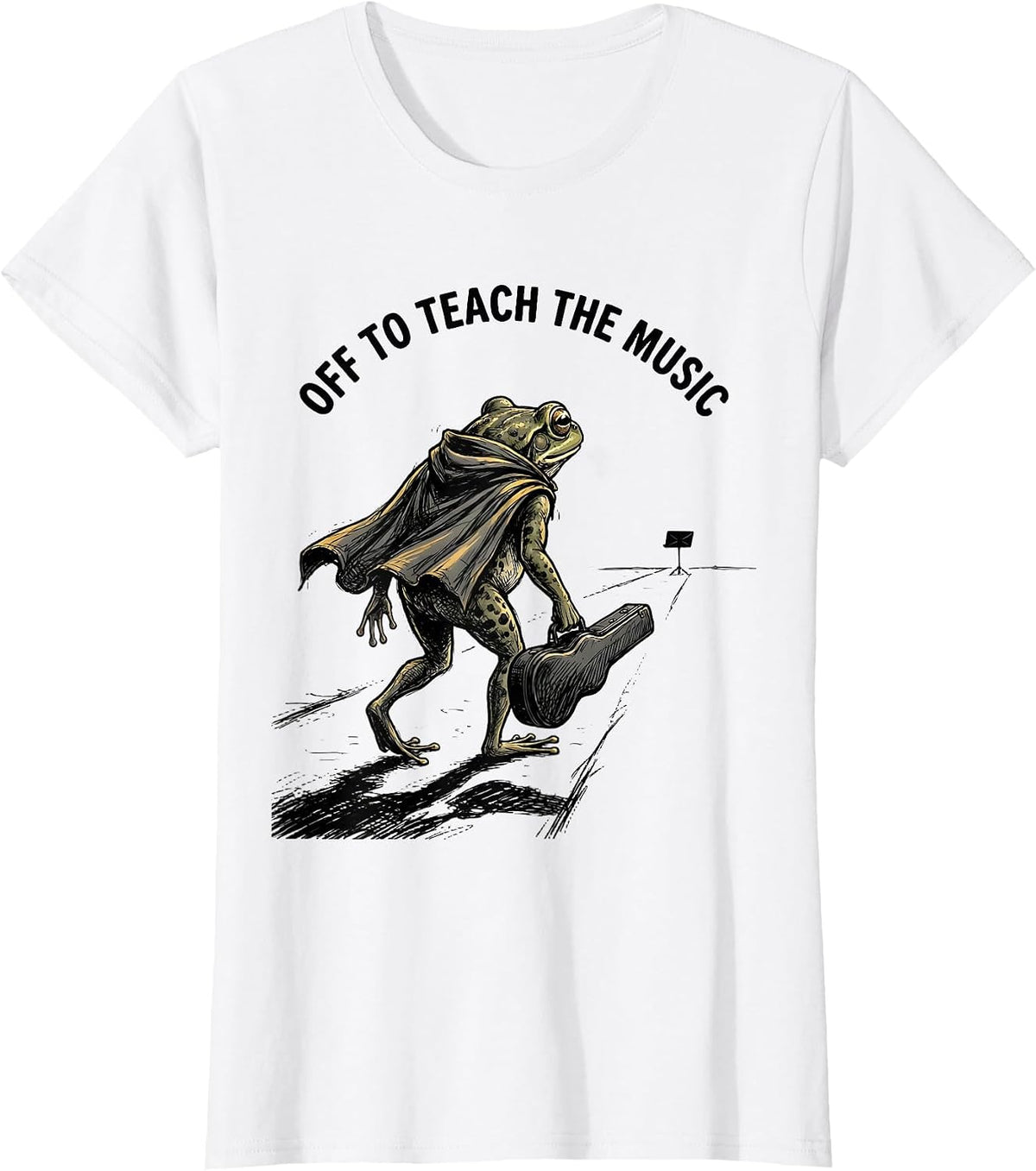 Off To Teach The Music Funny Frog Teacher Back To School T-Shirt - White