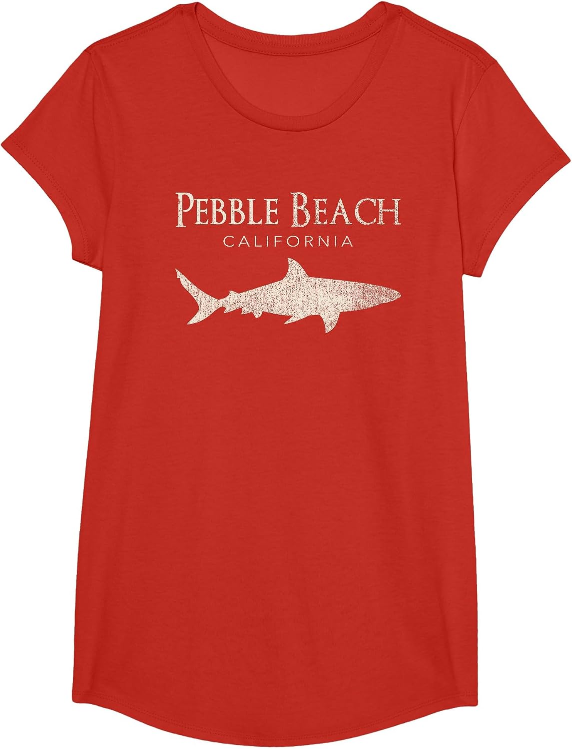 Retro Pebble Beach CA Shark Tee T-Shirt - Girls Red