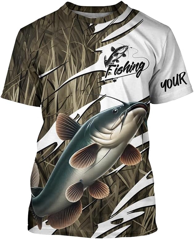 Catfish Fishing Custom Camo Long Sleeve Fishing Shirts, Catfish Fishing Tournament Apparel - T-shirt Upf