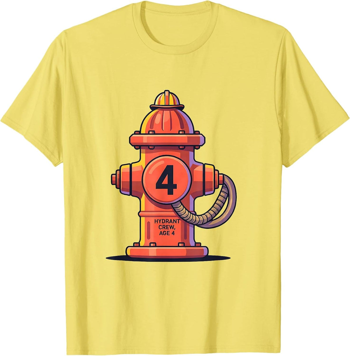 Men's Hydrant Crew Age 4 Flat Vector Firefighter Toddler Kids T-Shirt - Lemon Yellow