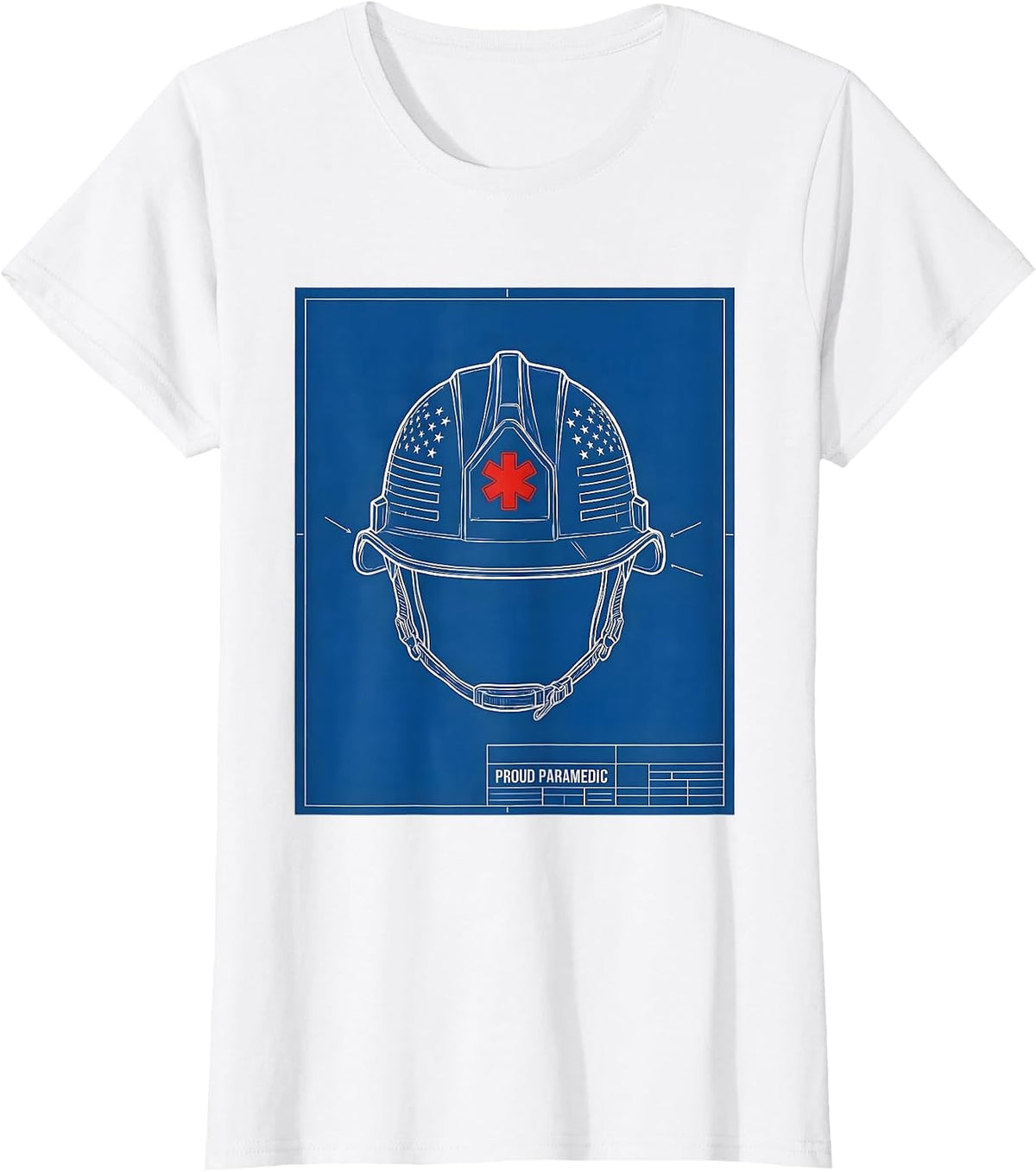 Women's Proud Paramedic Technical Blueprint Patriotic Paramedic Gift T-Shirt - White