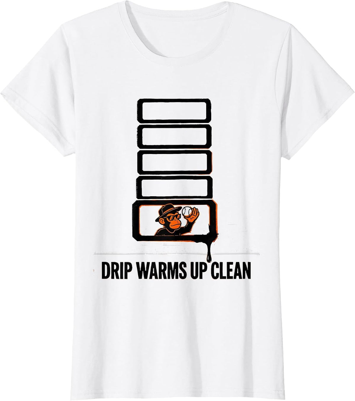 Drip Warms Up Clean Funny Monkey Baseball Youth Streetwear T-Shirt - White