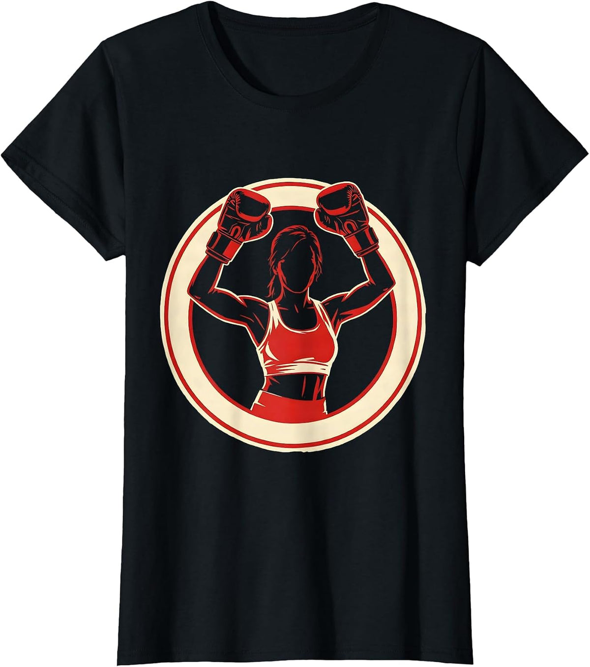 Women's Boxing Gloves Victory Raise Illustration T-Shirt - Black