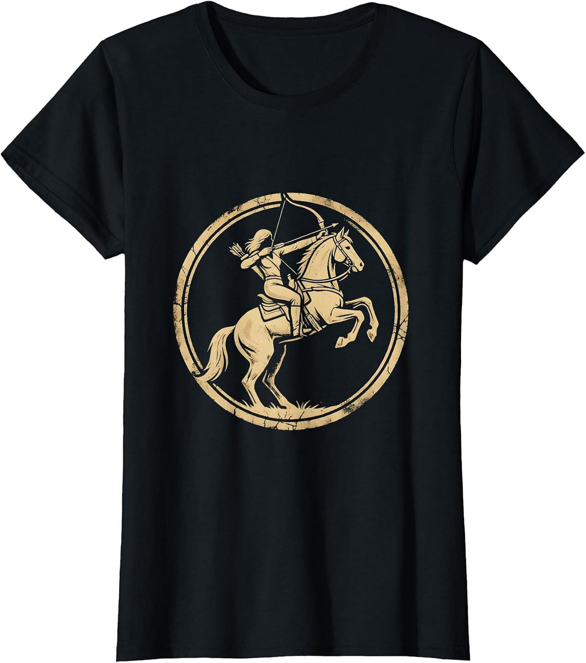 Fierce Archer on Horseback Illustration T-Shirt - Black
