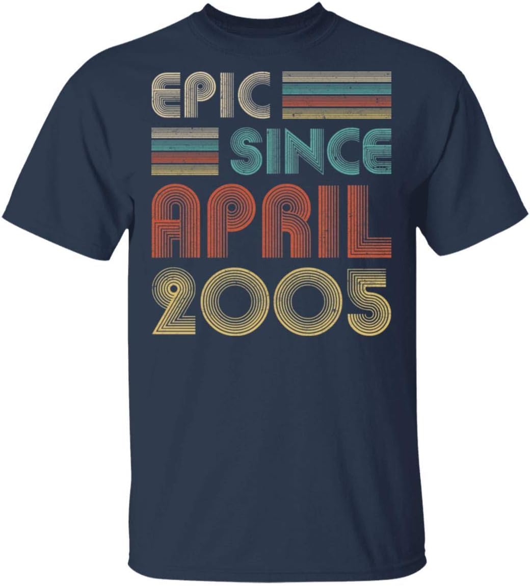 Epic Since April 2005 Vintage 21st Birthday Shirt Short Sleeve Tee - Navy