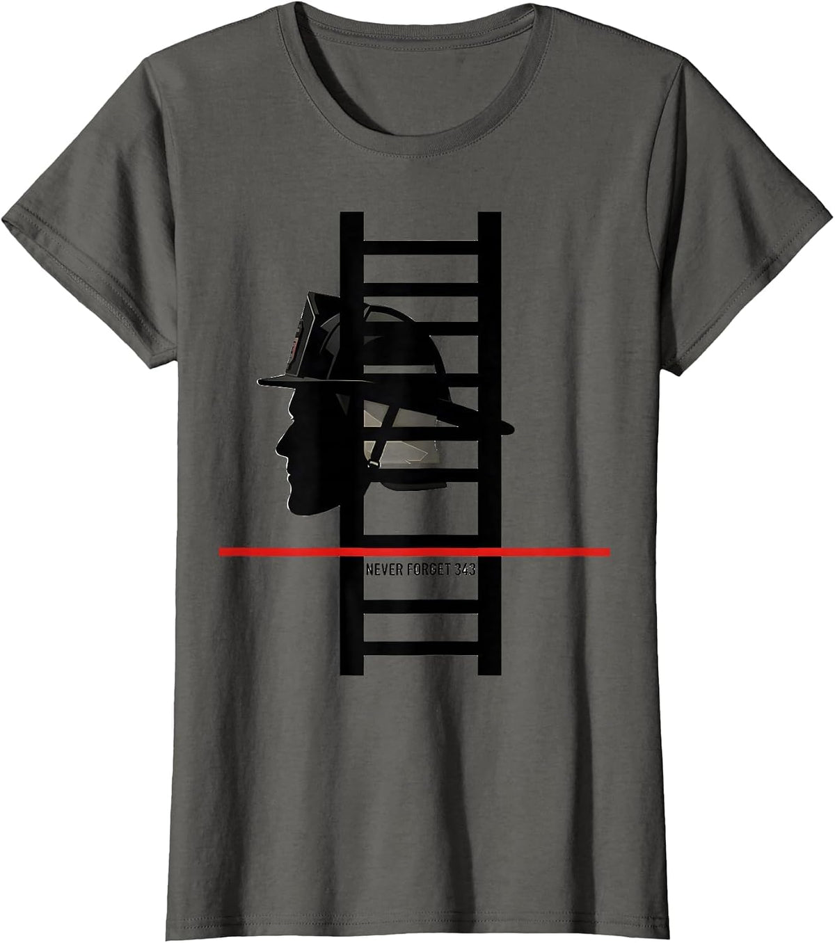 Women's Never Forget 343 Geometric Firefighter Memorial Tribute T-Shirt - Asphalt Grey