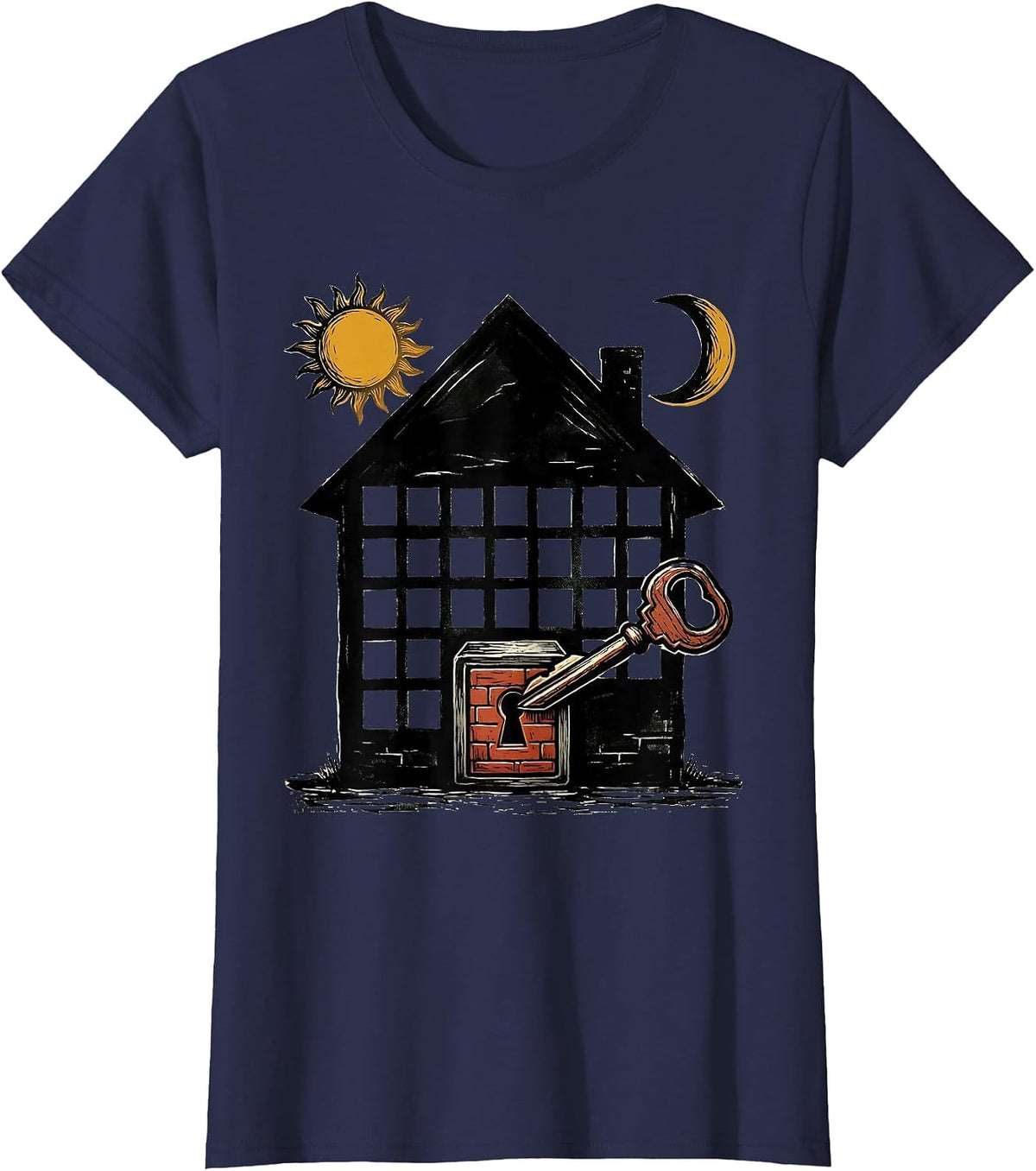 Women's Interlocked House Calendar Realtor Humor Real Estate Agent T-Shirt - Navy Blue