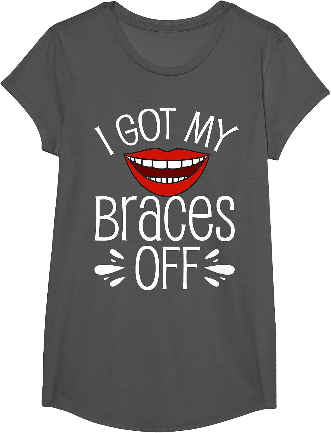 I Got My Braces Off T-Shirt - Girls Asphalt Grey