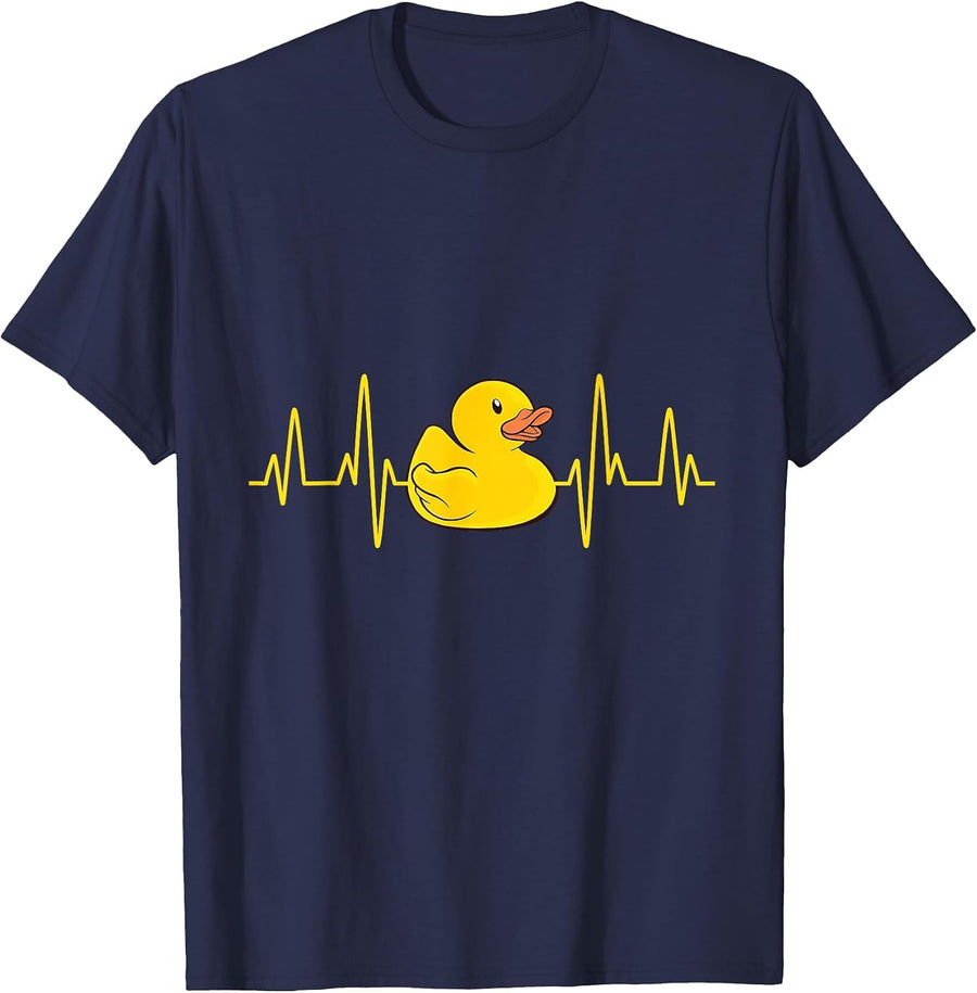 Cute Rubber Duckie Duck Heartbeat T-Shirt - Navy Blue