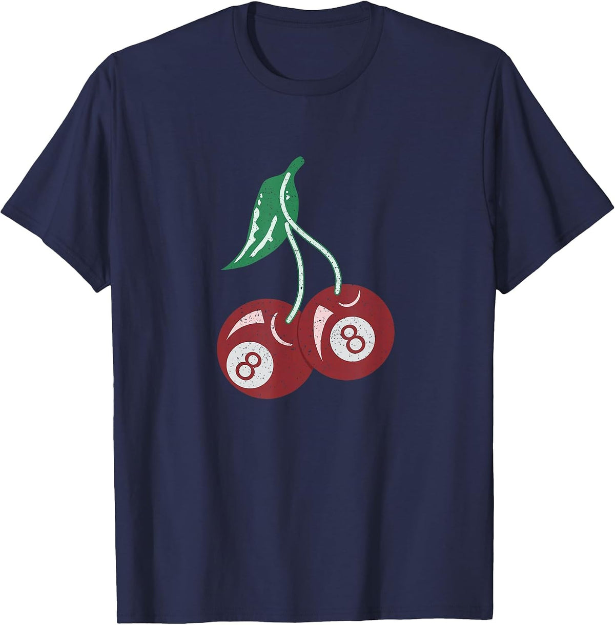 Vintage Cherry 8 Ball - Retro Billiard Distressed Cool Pool T-Shirt - Navy Blue