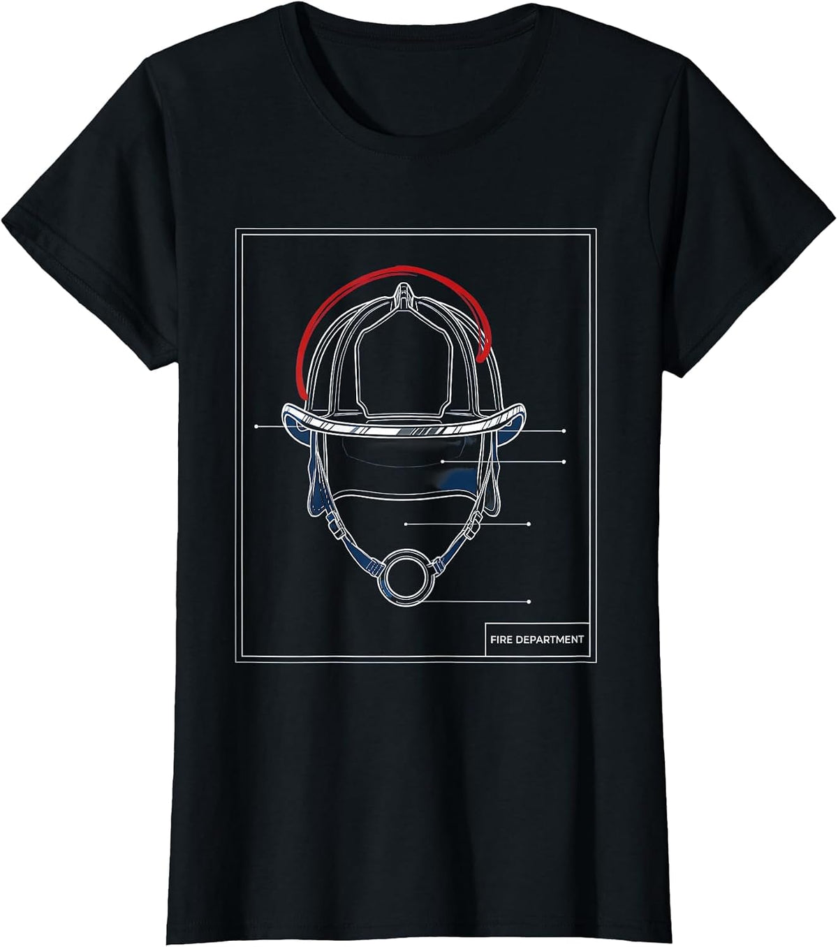 Women's Fire Department Technical Blueprint Firefighter Pride Humor T-Shirt - Black