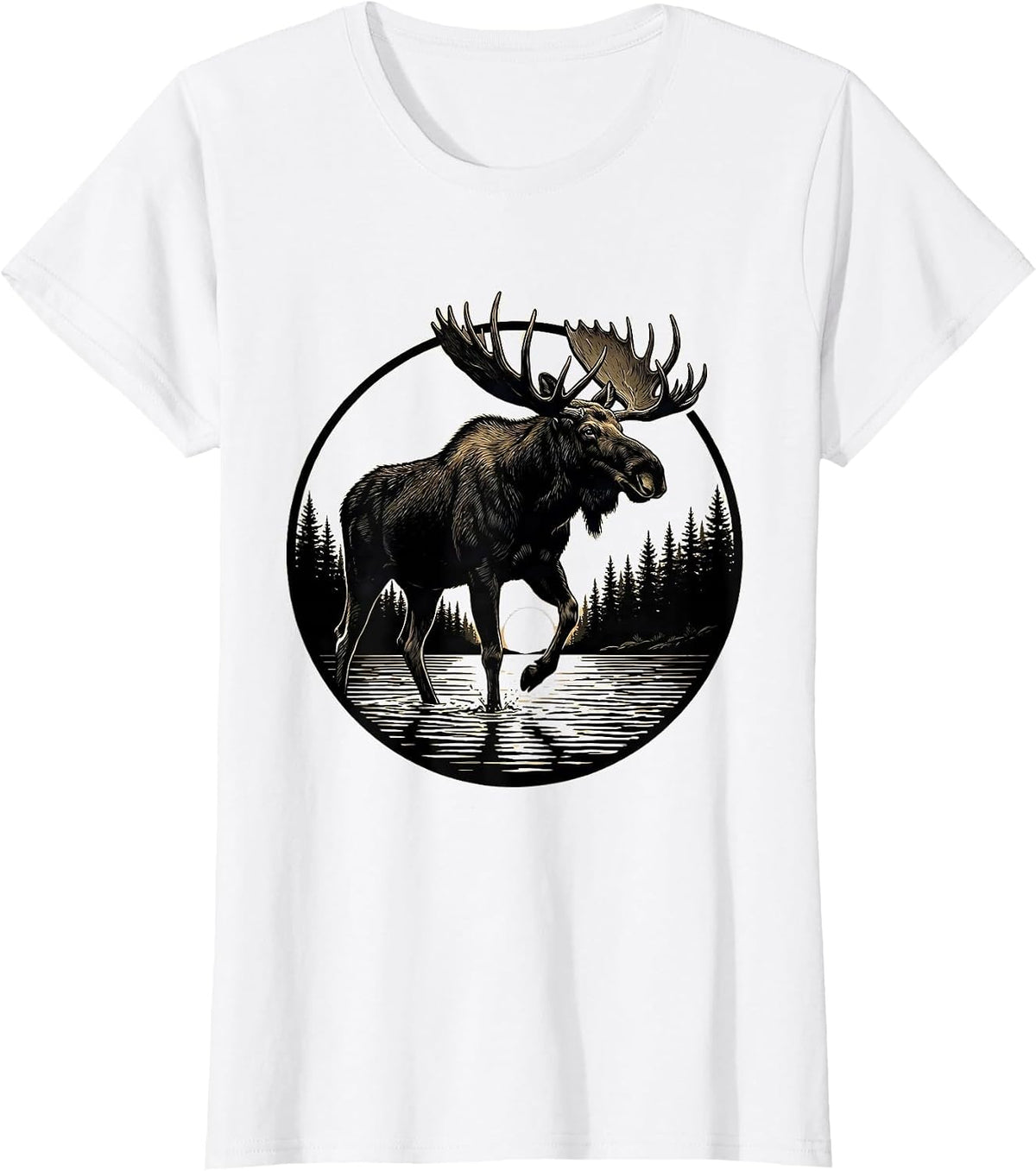 Moose Wading Through a Misty Morning River T-Shirt - White