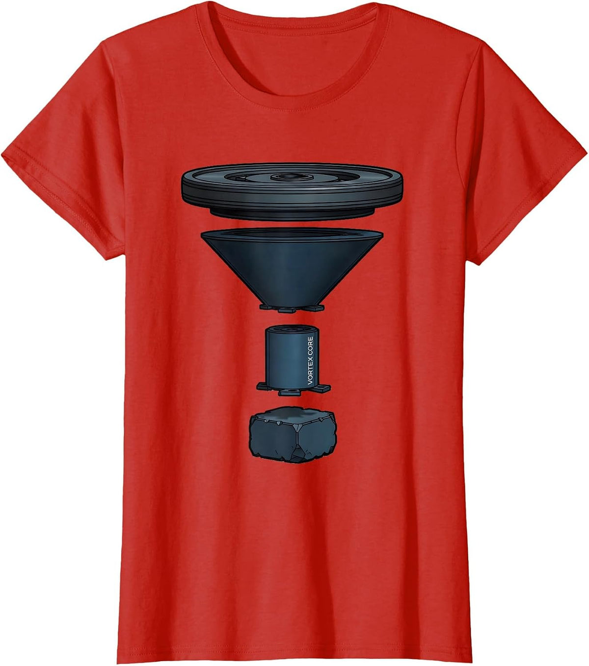 Women's Vortex Core Exploded View Technical Storm Chaser Tornado T-Shirt - Red