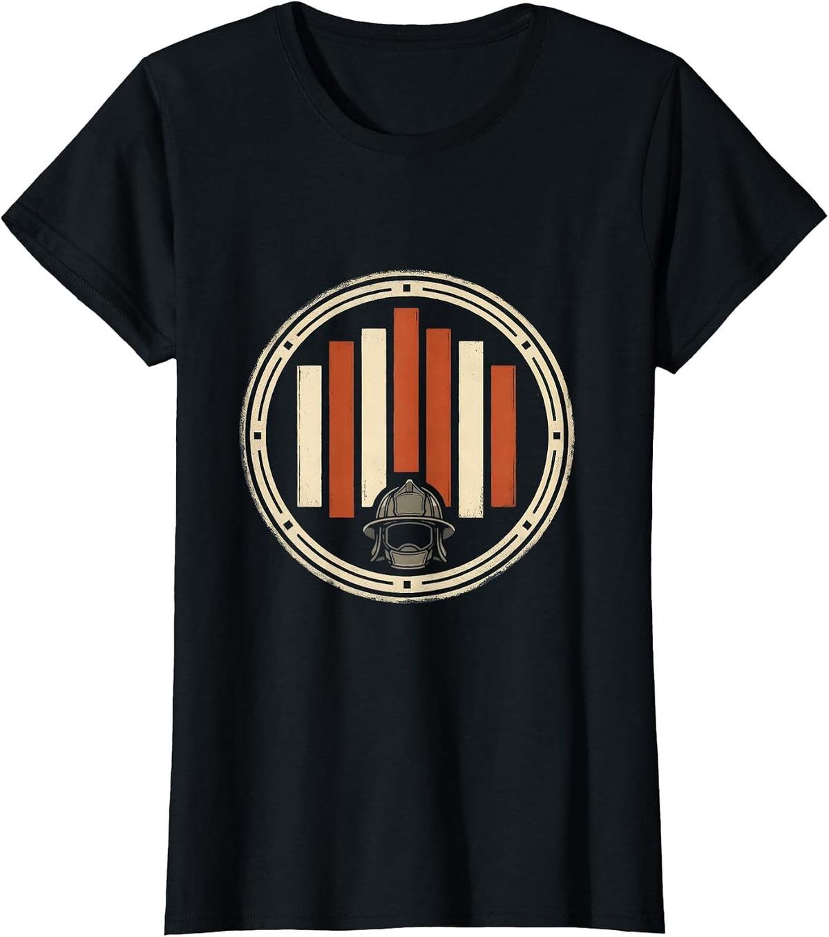 Vintage Firefighter Memorial Badge Thin Red Line Pride T-Shirt - Black
