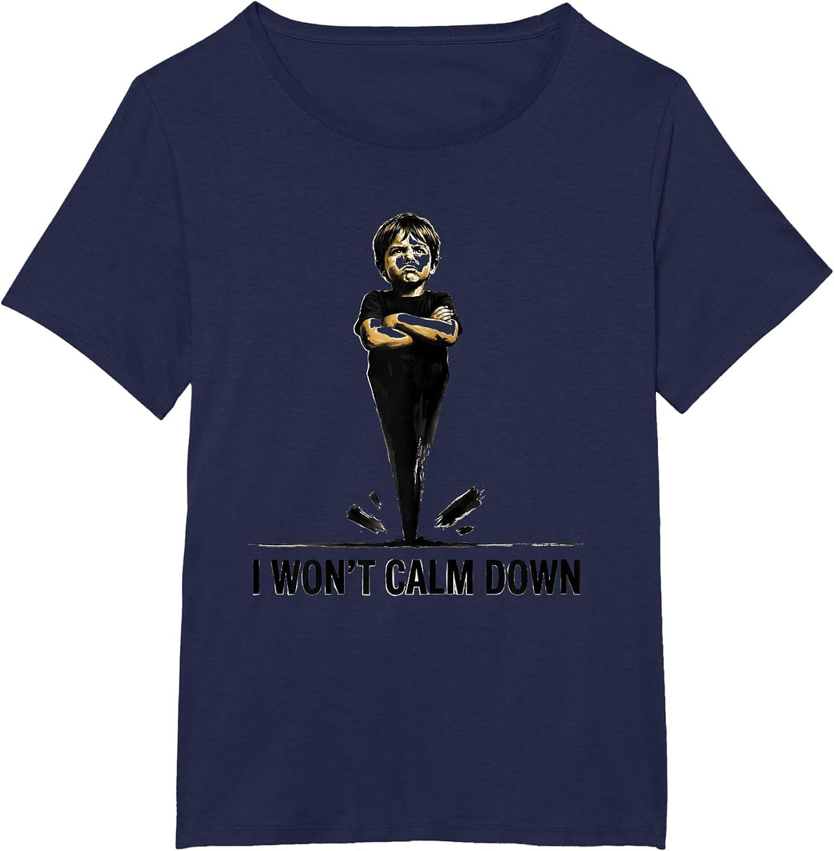 Women's I Won't Calm Down Funny Tornado Storm Chaser Meteorology T-Shirt - Navy Blue