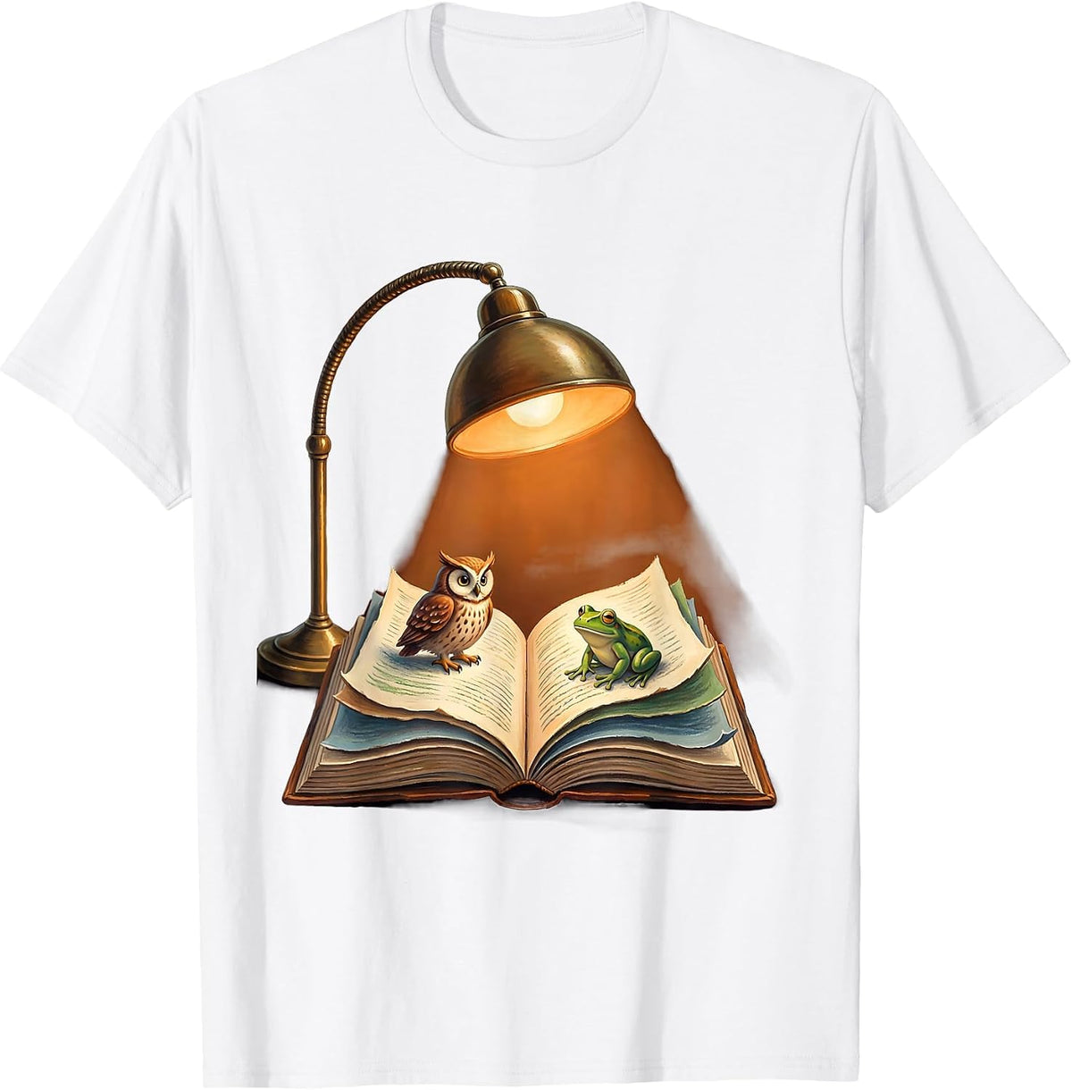 Men's Reading Teacher Desk Lamp Storybook Illustration T-Shirt - White