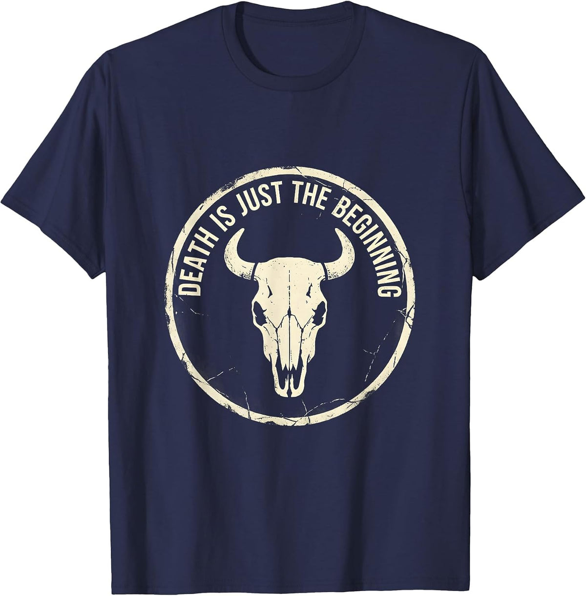 Death Is Just The Beginning Skull Design T-Shirt - Navy Blue